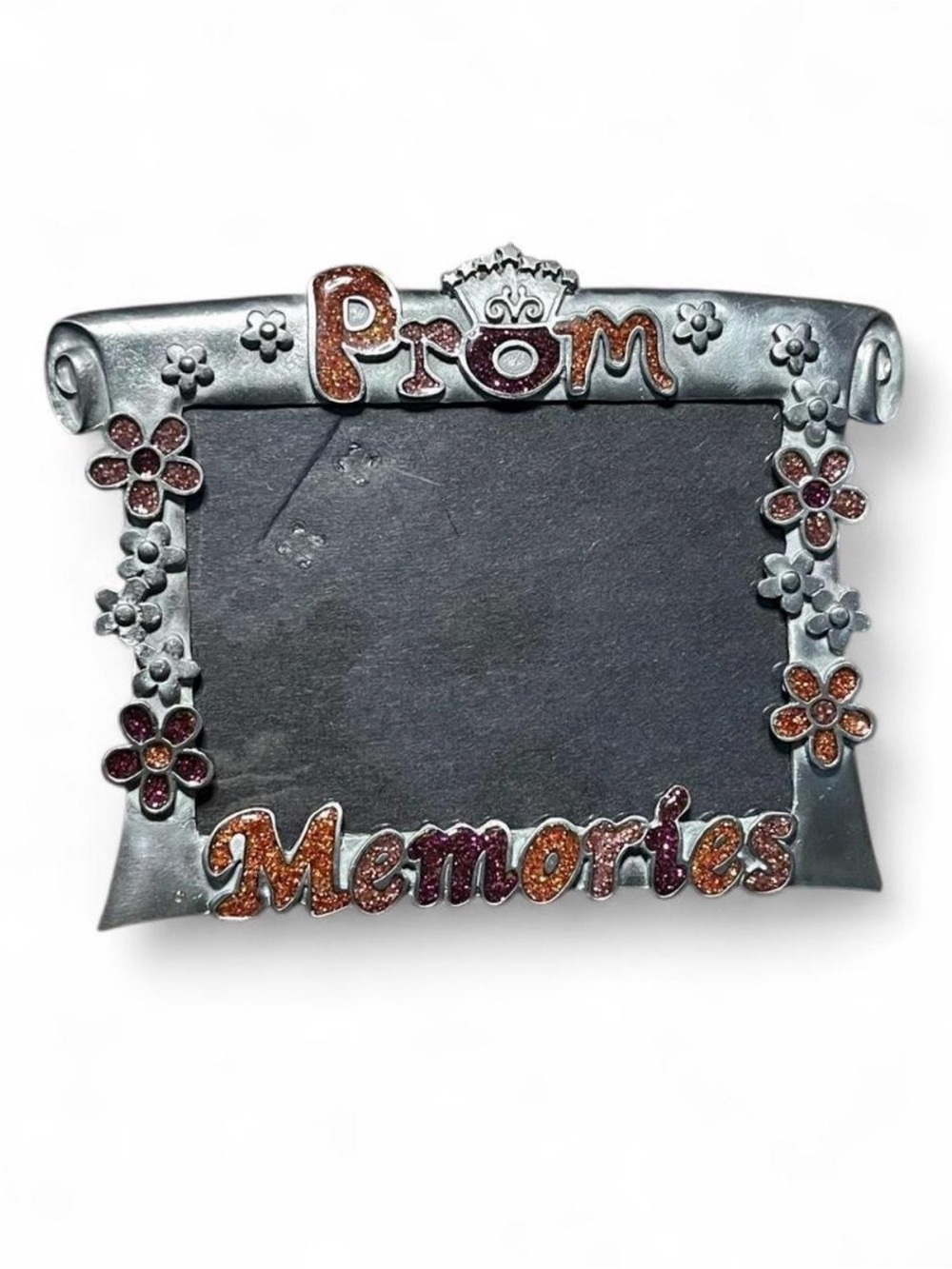 Y2K Prom Memories Glitter Floral Picture Frame - Silver with Pink/Orange Accents